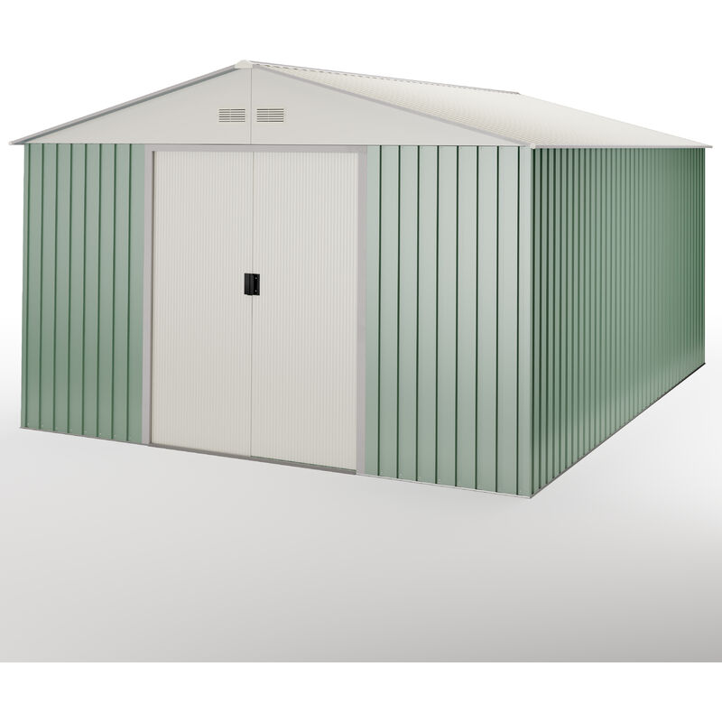foto del prodotto casette da giardino in metallo wasabi 15,5m2 anjala 15,5m2 10 anni di garanzia 343x452x223cm. capanno da giardino