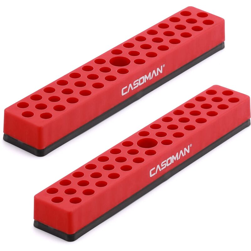 foto del prodotto casoman 2 organizer per punte esagonali da 1 4 con base magnetica, colore rosso, 86 fori, con forte base magnetica, organizer per punte magnetiche
