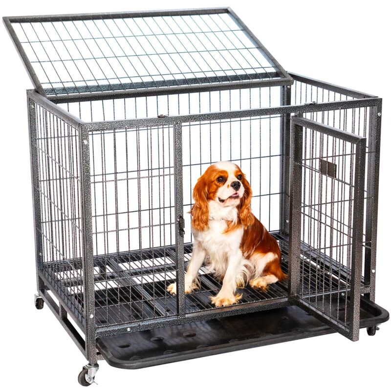 foto del prodotto cassa per cani da interno ed esterno mouvedyl, 94x64x76cm, cassa da trasporto, ruote bloccabili, pieghevole, 2 porte, vassoio estraibile paitsy