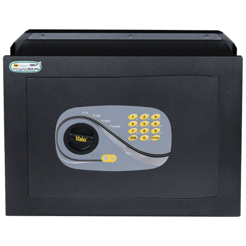 foto del prodotto cassaforte a muro y3260520 nera, apertura con combinazione elettronica, dimensioni 46x34x20cm, made in italy yale