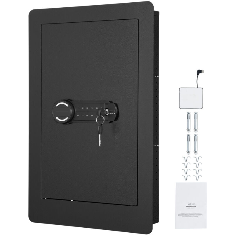 foto del prodotto cassaforte da muro 650x420x100 mm cassaforte con 3 livelli 3 ripiani rimovibili luce led allarme a vibrazione, tastiera impronta digitale per