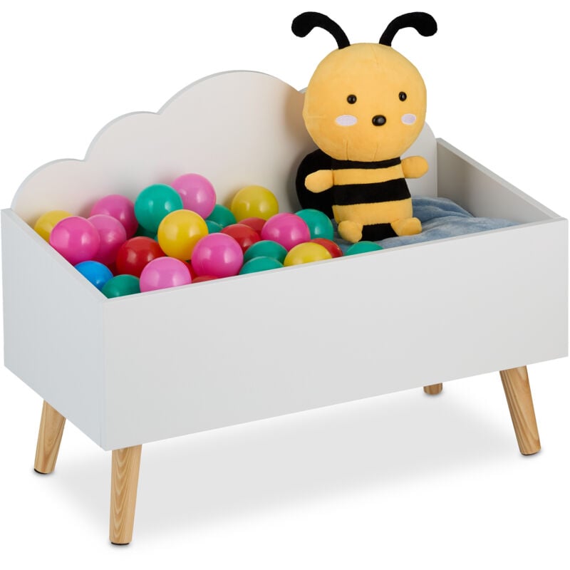 foto del prodotto cassapanca bambini, contenitore portagiochi da cameretta, baule porta giochi, mdf, hlp 45x60x30 cm, bianco relaxdays