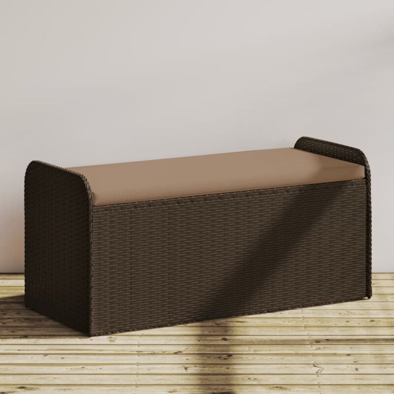 foto del prodotto cassapanca con cuscino marrone 115x51x52 cm in polyrattan