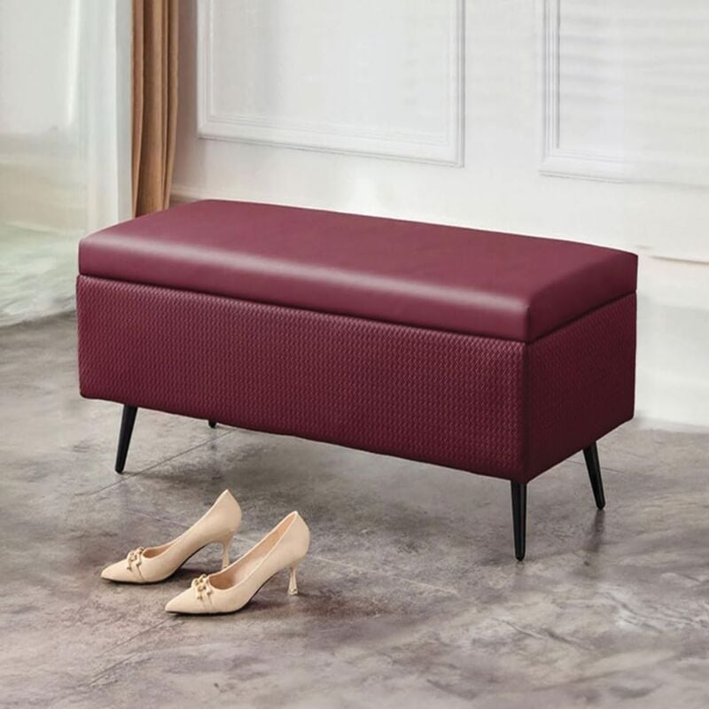 foto del prodotto cassapanca contenitore bordeaux in ecopelle divano piedini in metallo 80x40x45cm