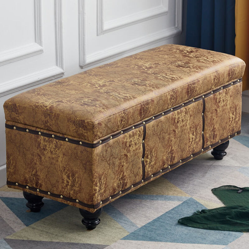 foto del prodotto cassapanca contenitore ecopelle divano panca pouf contenitore 80x43 cm mostarda
