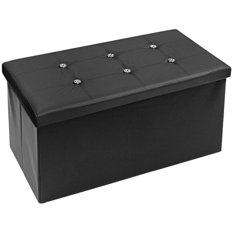 foto del prodotto cassapanca contenitore pouf portaoggetti poggiapiedi diamante strass swarovski tinta unita 76x38x38 cm nero