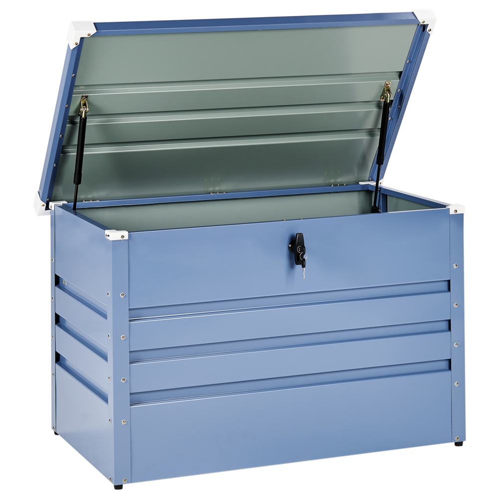foto del prodotto cassapanca da esterno in acciaio zincato blu 100 x 62 cm giardino stile industriale
