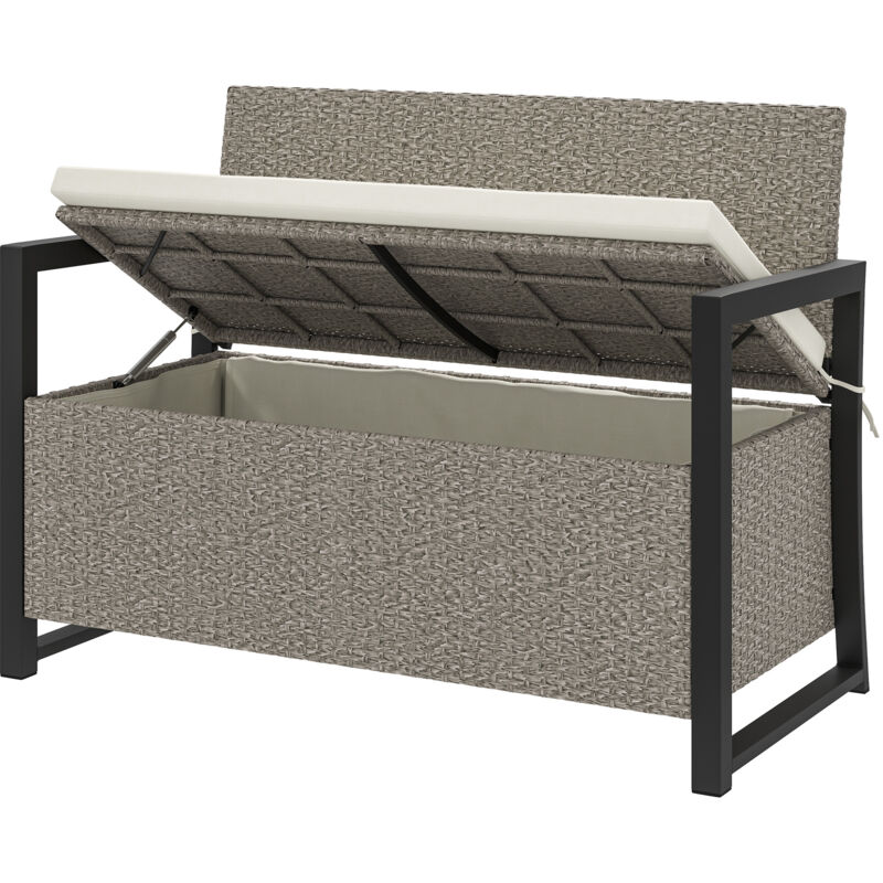 foto del prodotto cassapanca da giardino 2 posti con contenitore 151.5l in rattan crema outsunny