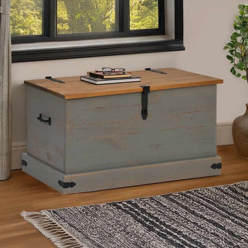 foto del prodotto cassapanca halden grigio 91x48x47 cm in legno massello di pino vidaxl