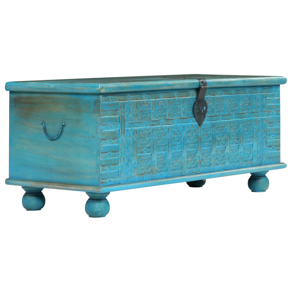 foto del prodotto cassapanca in legno massello di mango blu 100x40x41 cm cod mxl 62891