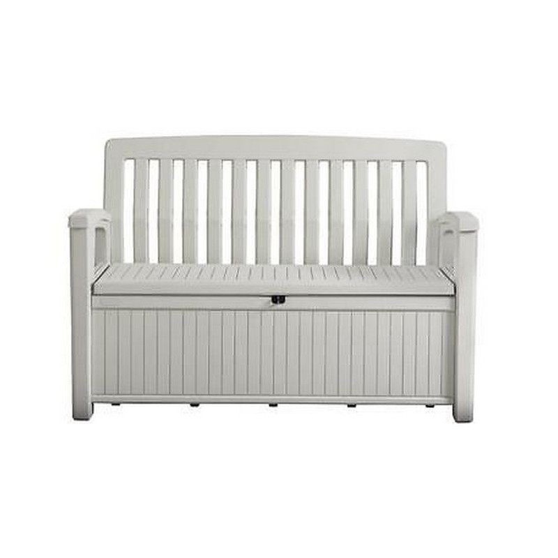 foto del prodotto cassapanca in resina con finitura effetto legno patio bench bianca 132,7x61,2xh.89 cm