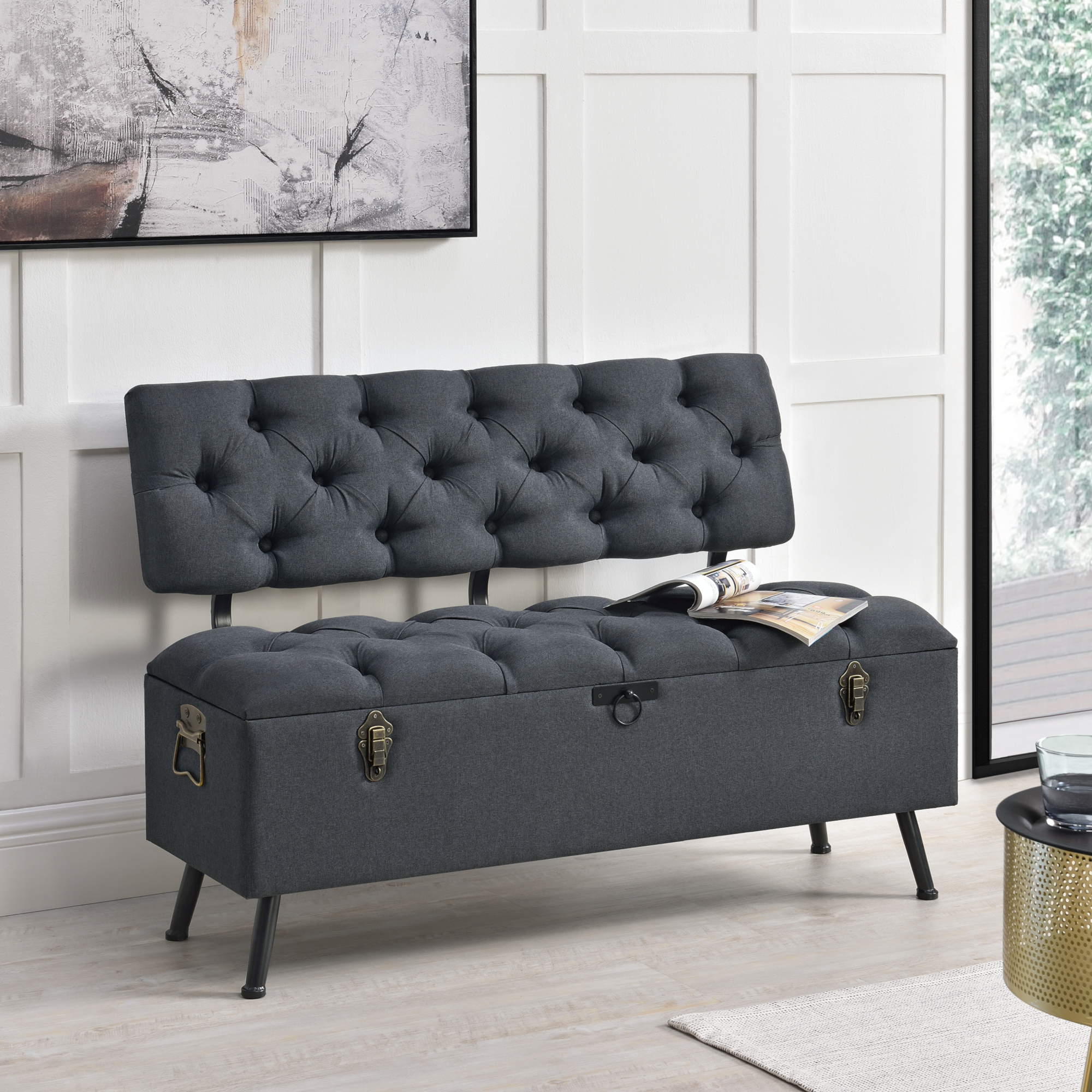 foto del prodotto cassapanca malm hus imbottita trapuntata grigio scuro en.casa 