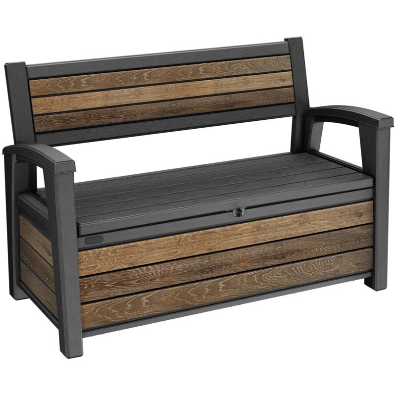 foto del prodotto cassapanca outdoor estevan, baule da giardino, contenitore da esterno, panchina contenitore da esterno, 133x61 h89 cm, noce dmora