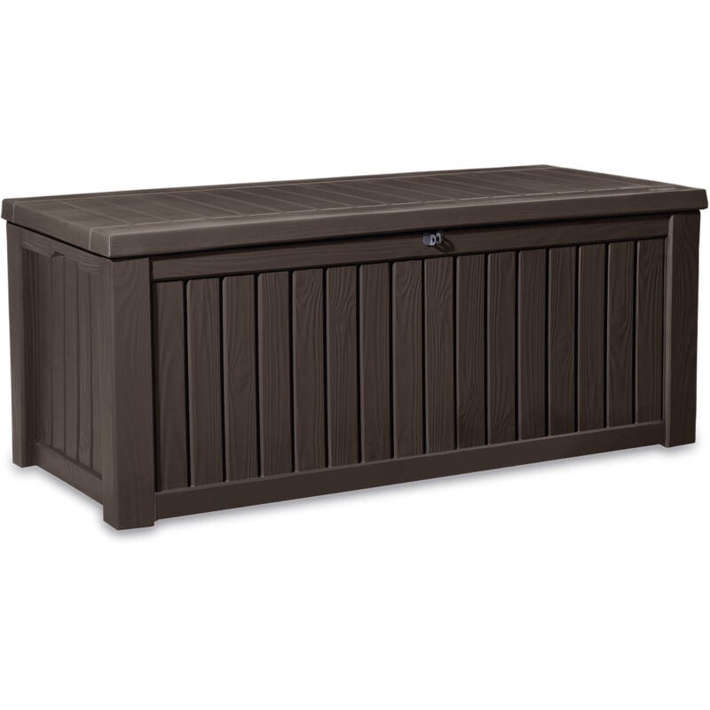 foto del prodotto cassapanca outdoor nurachi, baule da giardino, contenitore da esterno, panchina contenitore da esterno, 155x72 h64 cm, marrone dmora