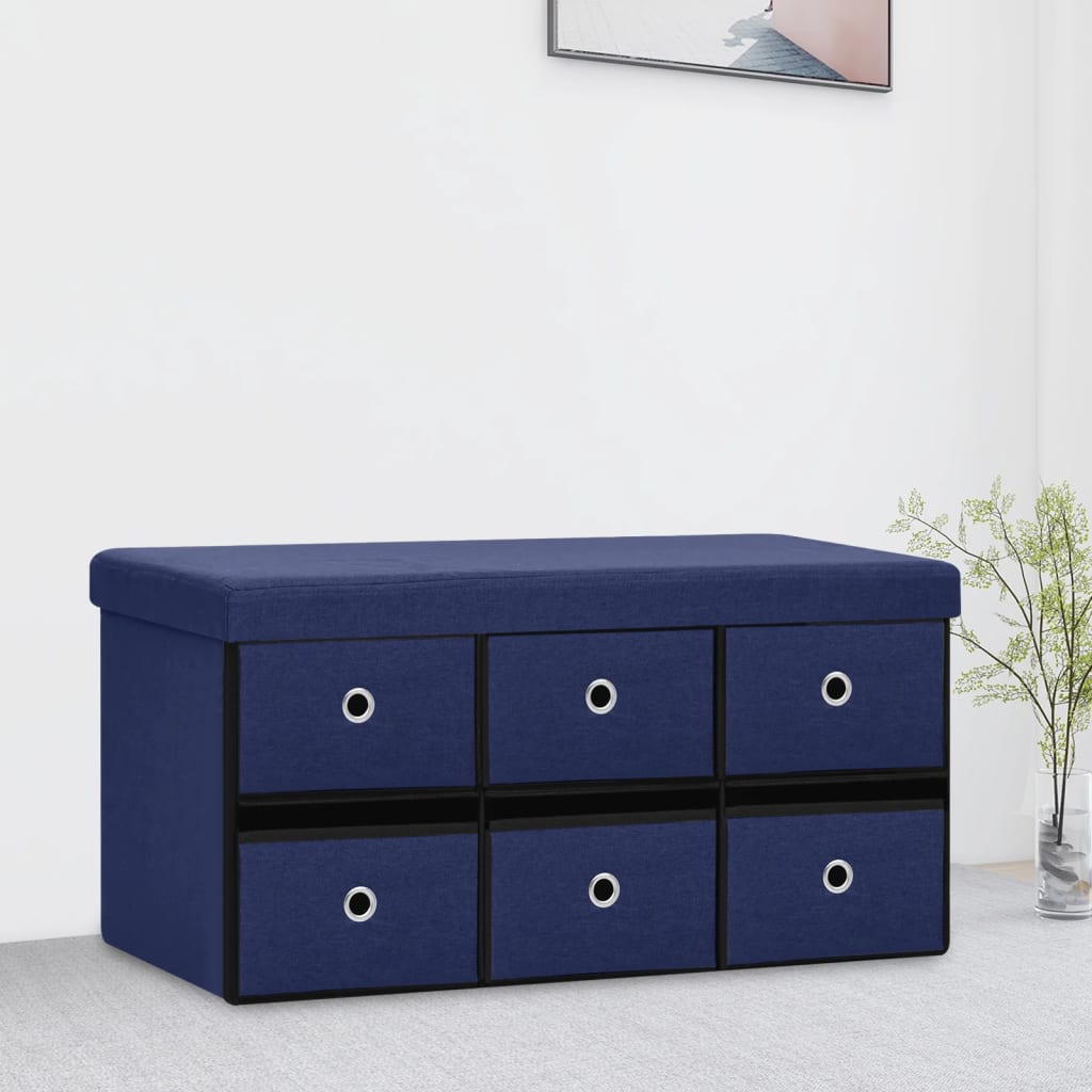 foto del prodotto cassapanca pieghevole blu 76x38x38 cm in simil lino cod mxl 46047
