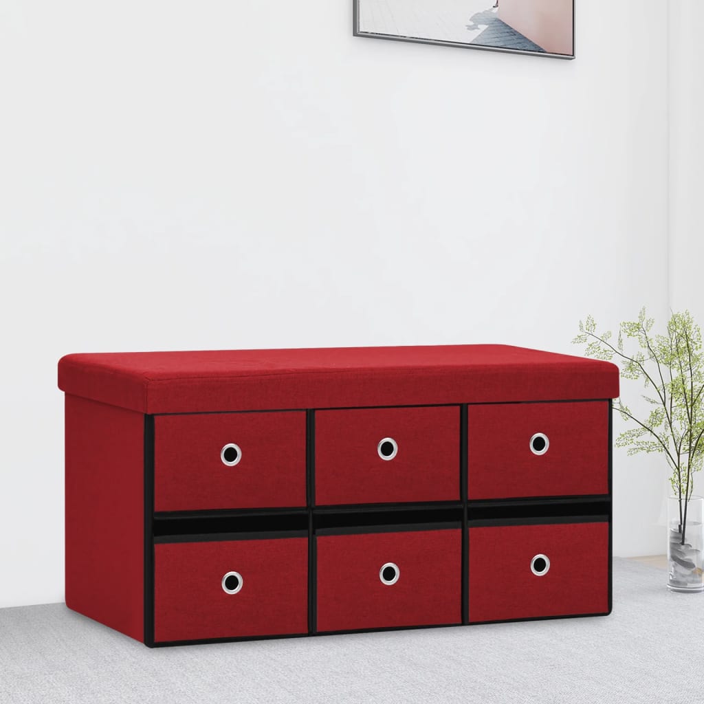 foto del prodotto cassapanca pieghevole rosso vino 76x38x38 cm in simil lino cod mxl 39265