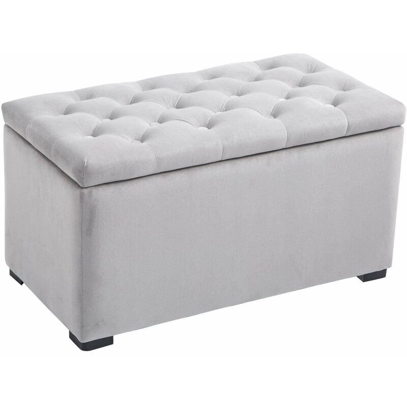foto del prodotto cassapanca portaoggetti multiuso con 2 sgabelli pouf in velluto grigio perla