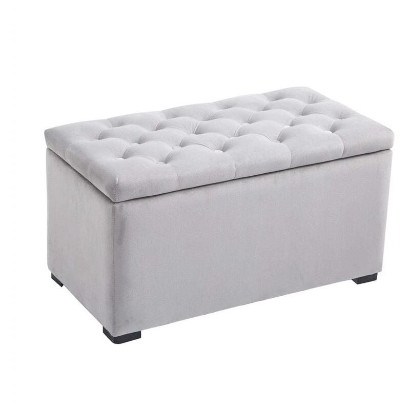 foto del prodotto cassapanca portaoggetti multiuso con 2 sgabelli pouf in velluto grigio perla