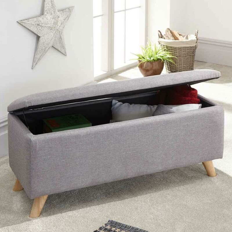foto del prodotto cassapanca pouf contenitore panca sgabello poggiapiedi in tessuto grigio chiaro