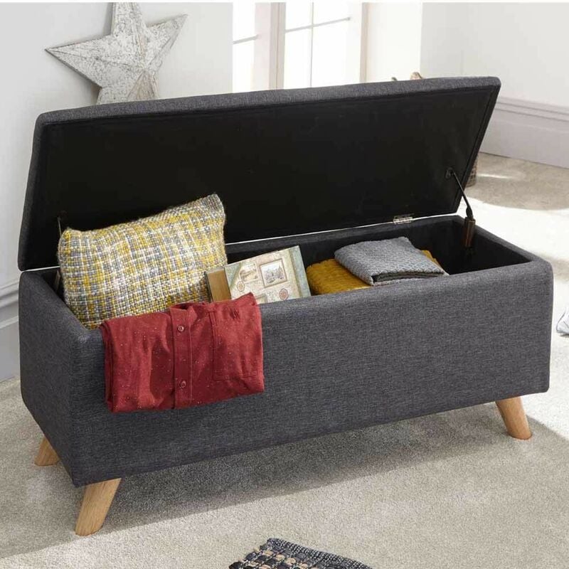 foto del prodotto cassapanca pouf contenitore panca sgabello poggiapiedi in tessuto grigio scuro