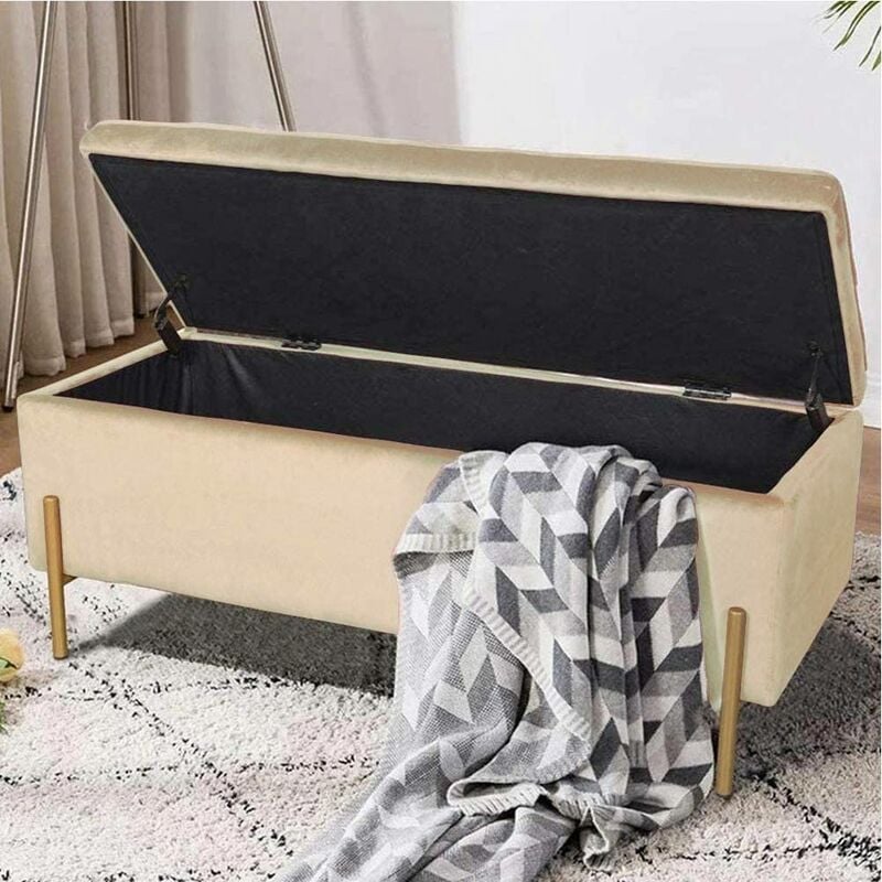 foto del prodotto cassapanca pouf contenitore panca sgabello poggiapiedi in tessuto velluto beige