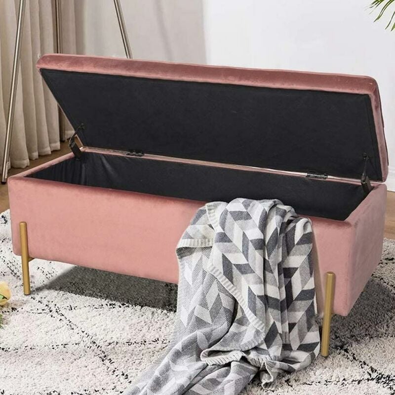 foto del prodotto cassapanca pouf contenitore panca sgabello poggiapiedi in tessuto velluto rosa