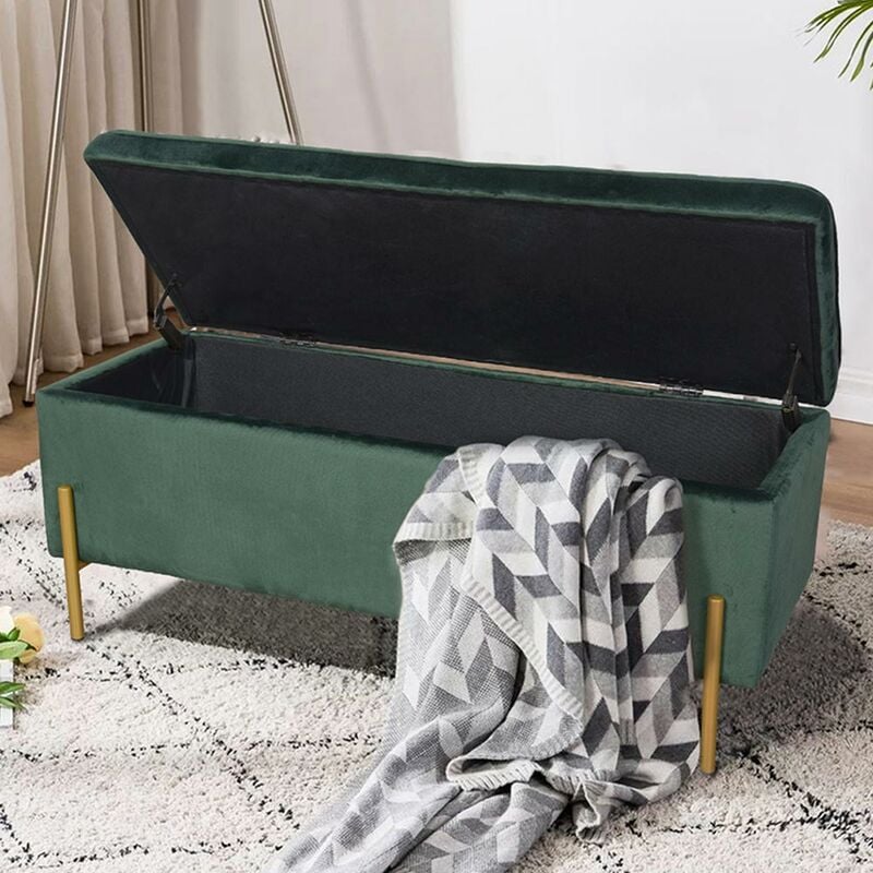 foto del prodotto cassapanca pouf contenitore panca sgabello poggiapiedi in tessuto velluto verde