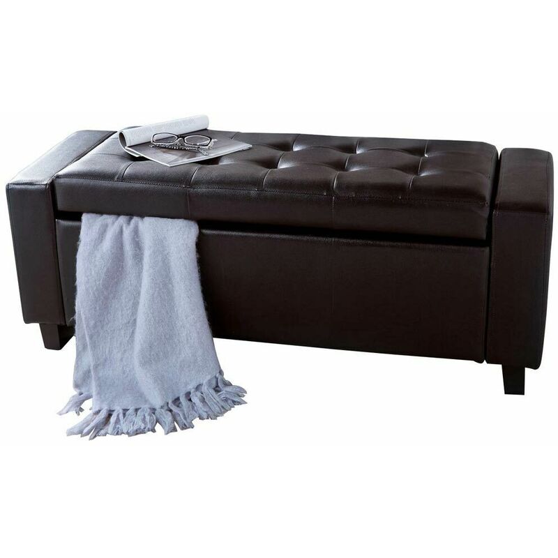 foto del prodotto cassapanca pouf contenitore panca sgabello poggiapiedi legno e eco pelle marrone