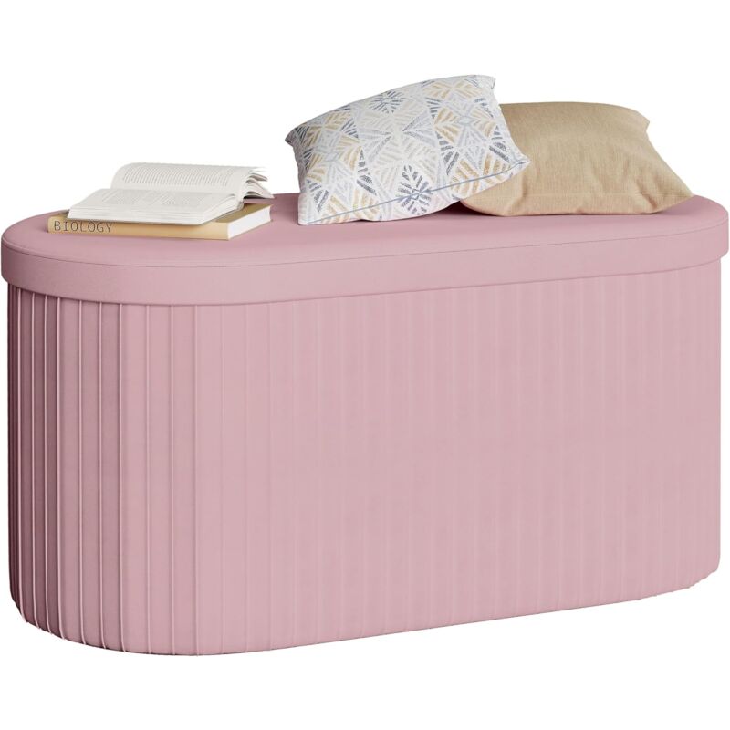 foto del prodotto cassapanca pouf contenitore pieghevole panca sgabello poggiapiedi 76x38x38cm, rosa chiaro woltu