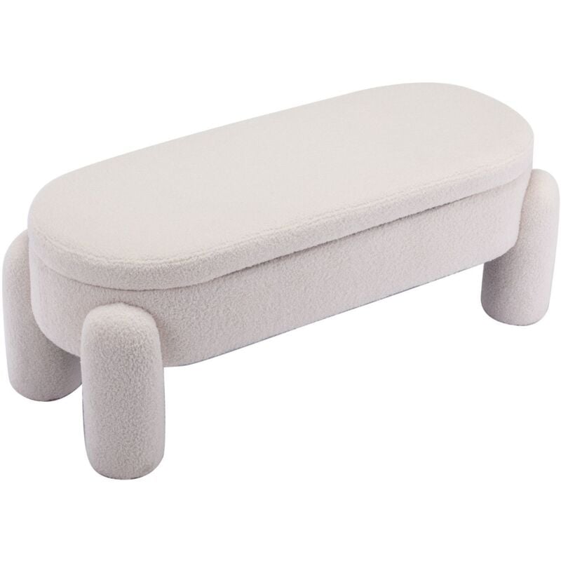 foto del prodotto cassapanca pouf panca fondo letto panca contenitore da interno in pelliccia per camera da letto soggiorno 114cm, bianca