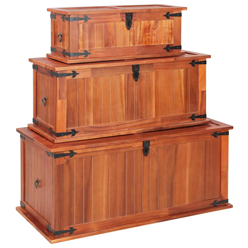 foto del prodotto cassapanche 3 pz in legno massello di acacia