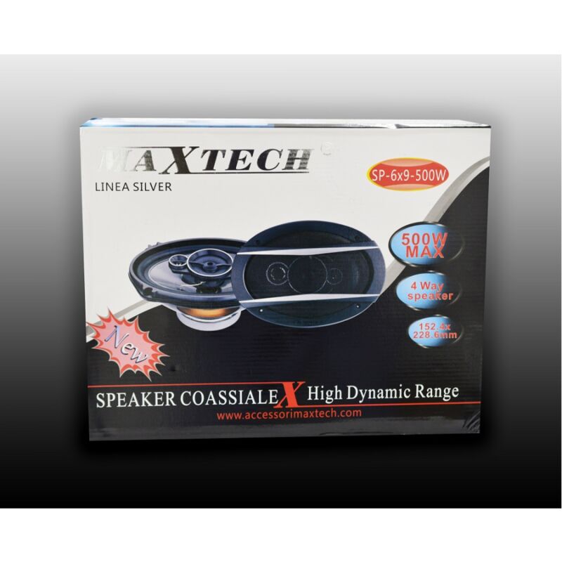 foto del prodotto casse auto 500w 4 vie 6x9 coppia altoparlanti coassiali stereo sp 6x9 500w maxtech