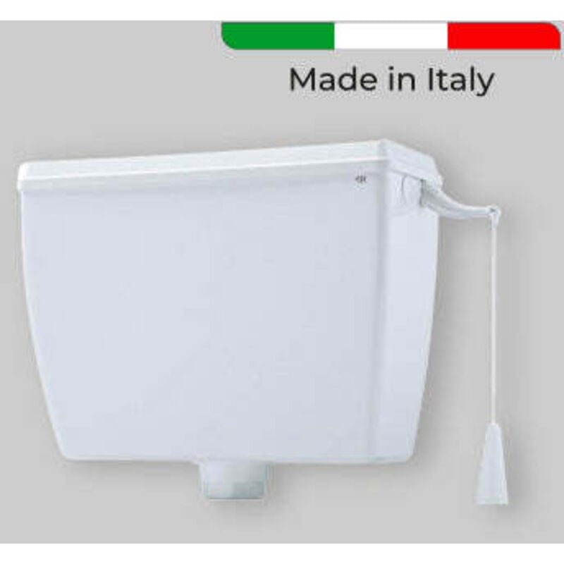 foto del prodotto cassetta alta in pvc alfa con coperchio e catenella - bianca