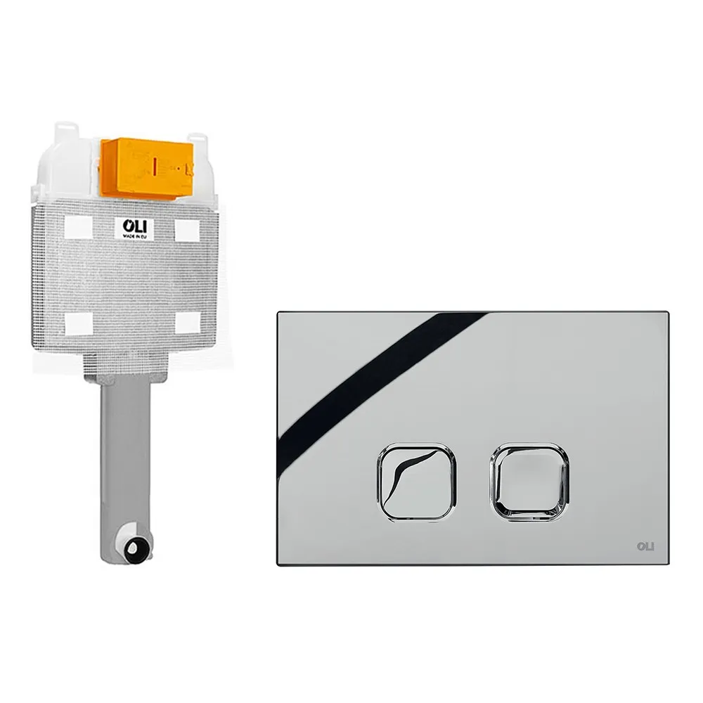 foto del prodotto cassetta da incasso oli74 plus doppio scarico con placca wc cromo satinata