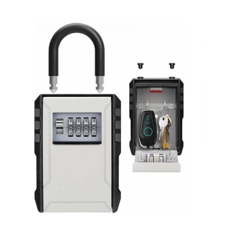 foto del prodotto cassetta di sicurezza impermeabile per chiavi da esterno, grigia, con gancio, grande per chiavi, carte, casa, scuola, ufficio e garage.
