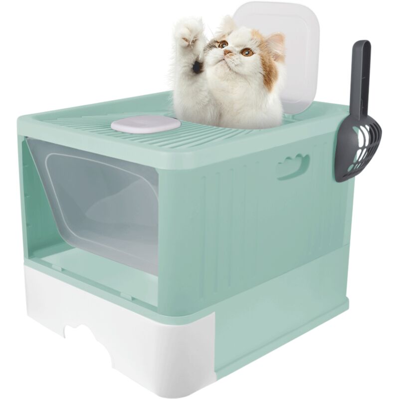 foto del prodotto cassetta igienica chiusa per gatti, toilette, con paletta, vassoio per lettiera per gatti, 48x37x38cm, verde haloyo