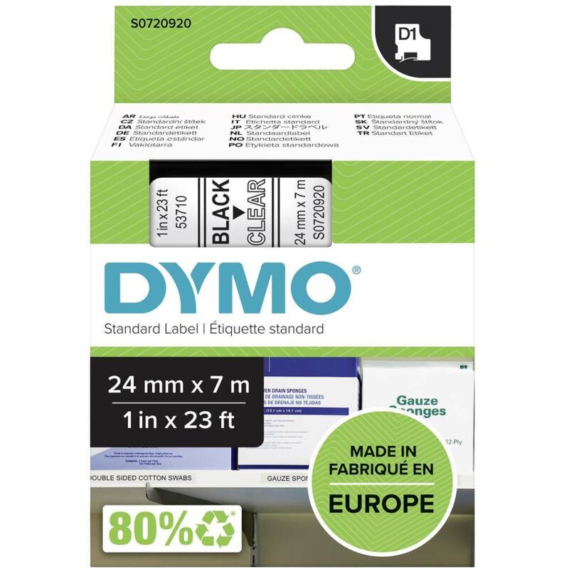 immagine 0 del prodotto cassetta nastro dymo d1 53710 colore nastro trasparente colore carattere nero 24 mm 7 m