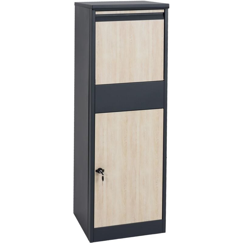 foto del prodotto cassetta pacchi da terra con serratura 140x46x45 acciaio effetto legno antracite legno chiaro 040005911