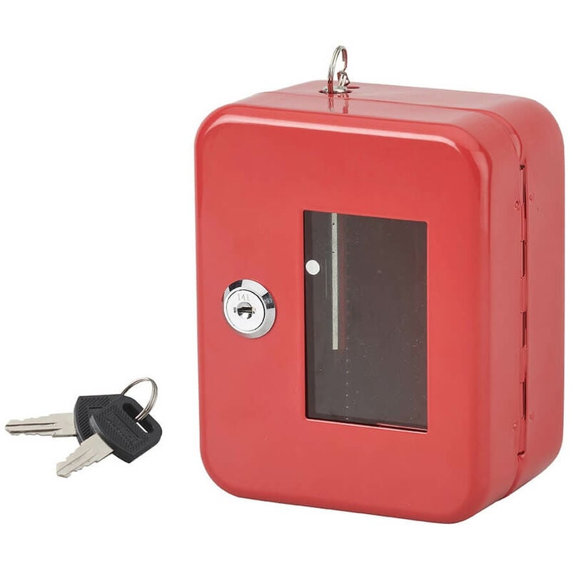 foto del prodotto cassetta per chiavi rossa con vetro e martelletto d'emergenza - 152x118x80mm - 2 chiavi, lockout tagout loto - thirard