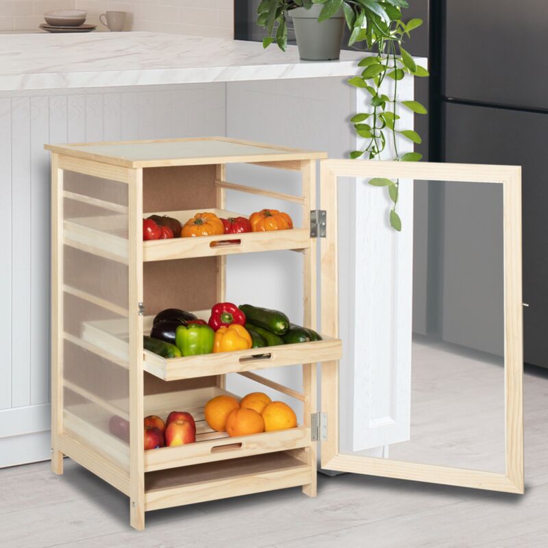 foto del prodotto cassetta per frutta e verdura in legno con 3 cassetti estraibili vegge