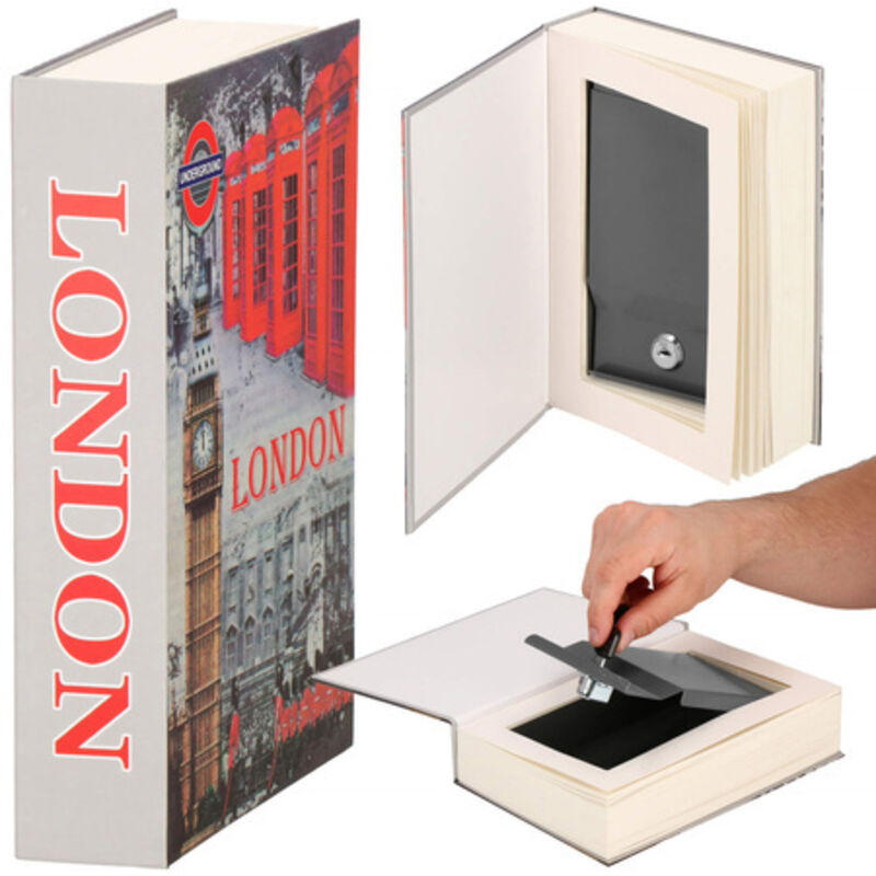 foto del prodotto cassetta per soldi in metallo 22x15,5x4,5 cm libro cassaforte.
