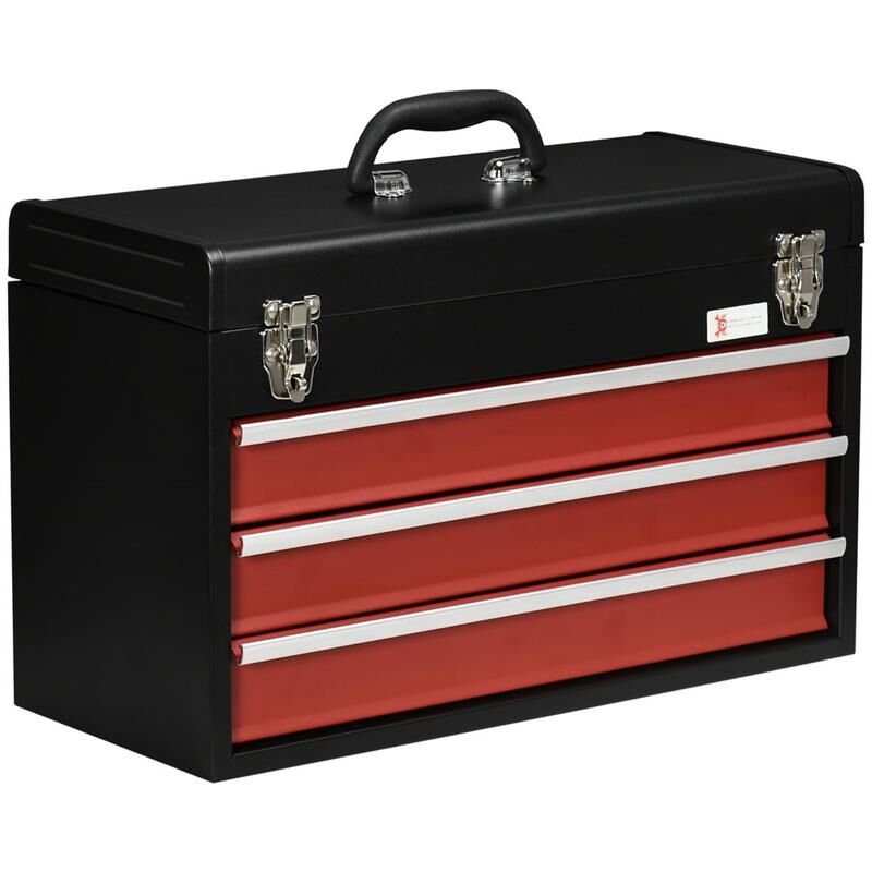 foto del prodotto cassetta porta attrezzi in acciaio con 3 cassetti 51x22x32cm rosso e nero