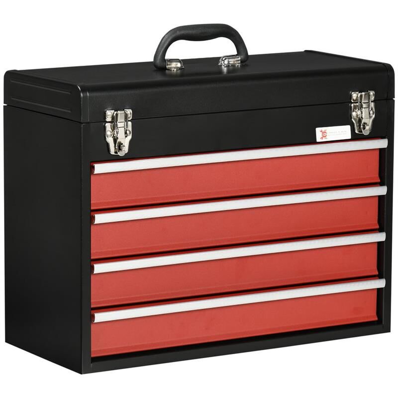 foto del prodotto cassetta porta attrezzi in acciaio con 4 cassetti 51x22x39.5 cm rosso e nero