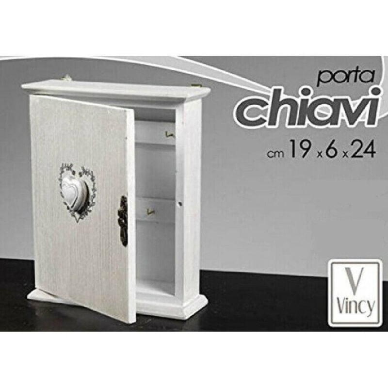 foto del prodotto cassetta portachiavi da parete in legno bianco con cuore stile shabby chic trade shop traesio