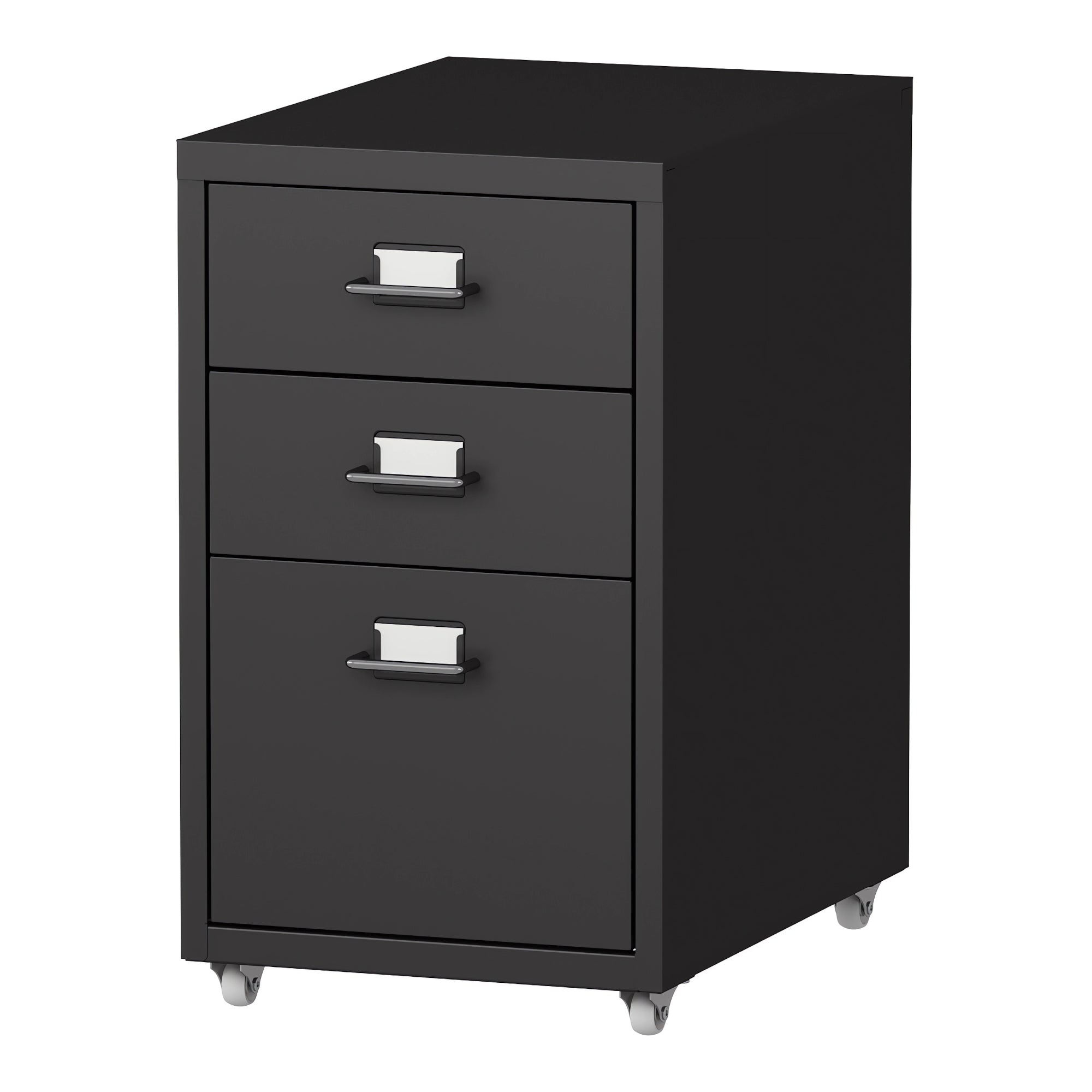 foto del prodotto cassetta portaoggetti da ufficio per cartelle documenti e forniture per ufficio su ruote in acciaio 48 x 28 x 41 cm nero opaco 03 0006333