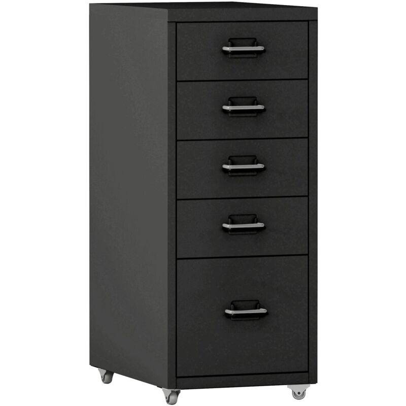 foto del prodotto cassetta portaoggetti da ufficio per documenti, cartelle, forniture per ufficio su ruote con 5 cassetti 69 x 28 x 41 cm nero 030006330