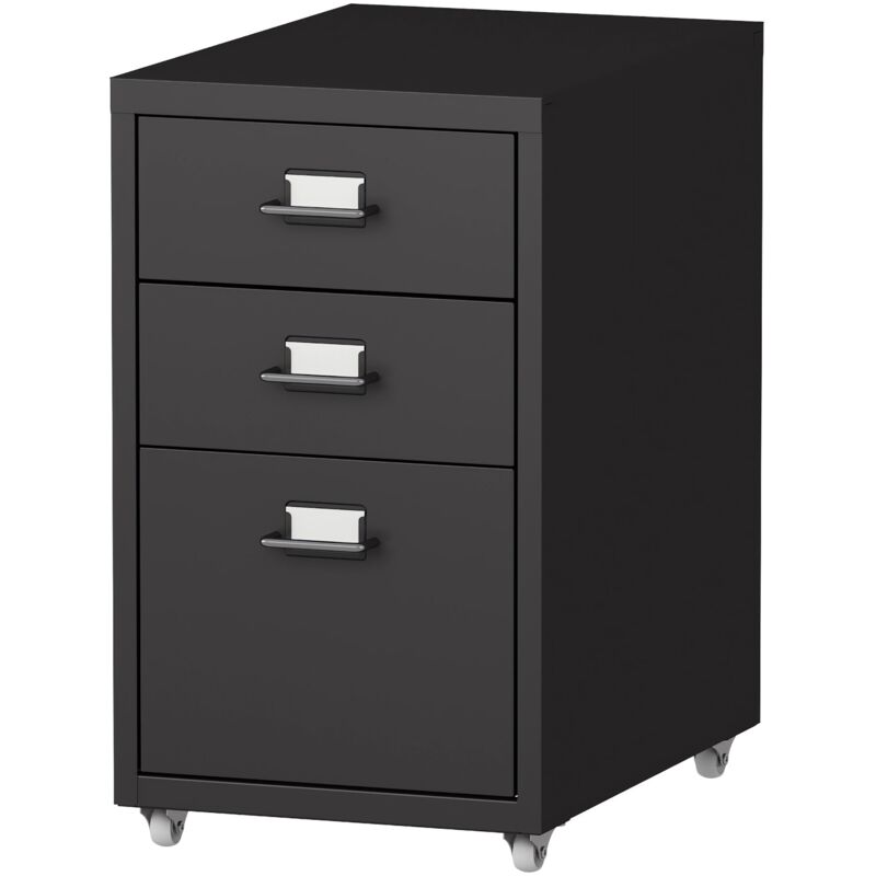 foto del prodotto cassetta portaoggetti da ufficio per documenti, cartellette e forniture per ufficio su ruote in acciaio 48 x 28 x 41 cm nero opaco
