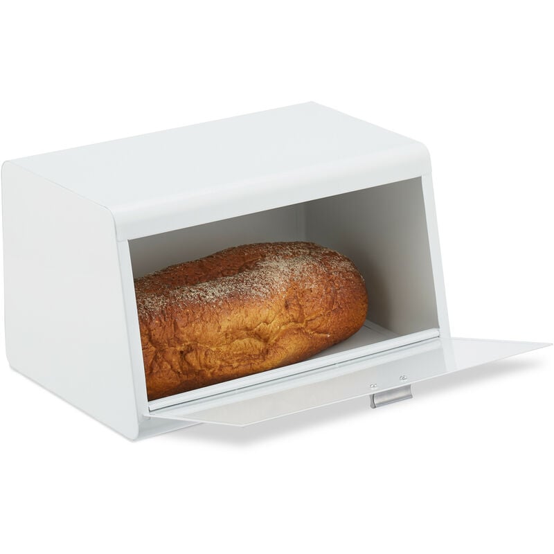 foto del prodotto cassetta portapane in acciaio, contenitore porta pane e biscotti, salvafreschezza, 20,5x34,5x23,5 cm, bianco relaxdays