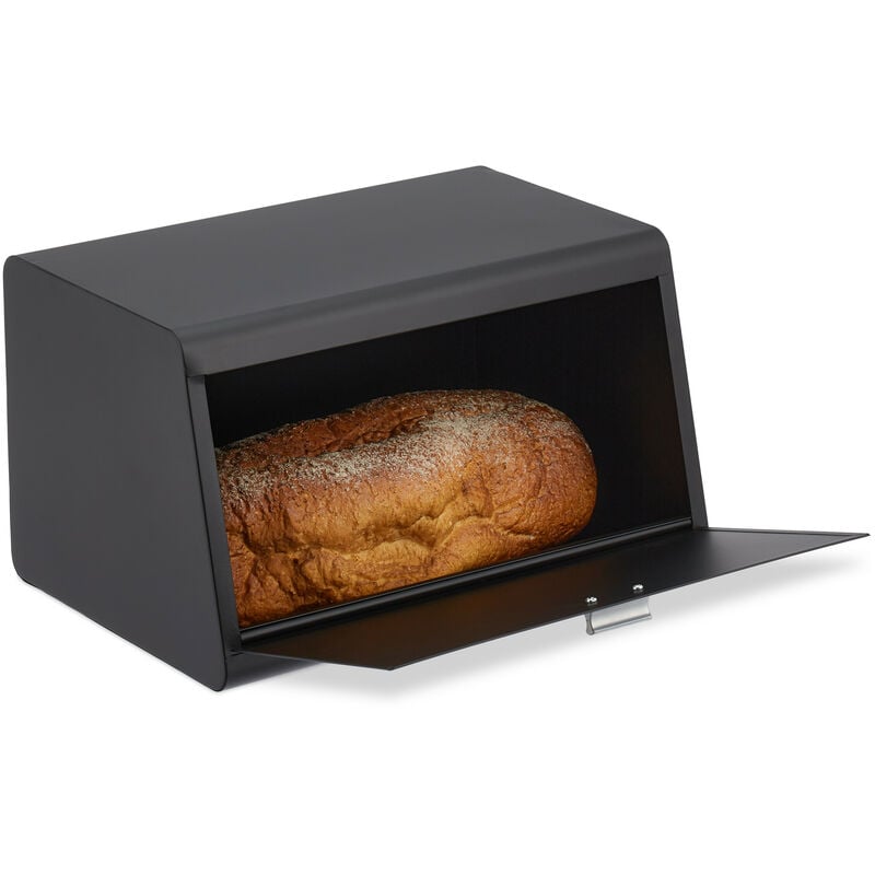 foto del prodotto cassetta portapane in acciaio, contenitore porta pane e biscotti, salvafreschezza, 20,5x34,5x23,5 cm, nero relaxdays