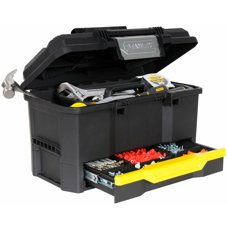 foto del prodotto cassetta portautensili lucchettabile con doppio scomparto e cassetto organizer stanley 1 70 316
